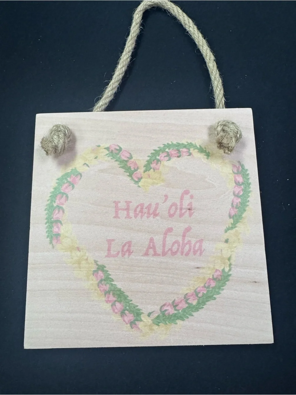 Wooden Heart Wall Sign - Pink and Green Floral Aloha Decor